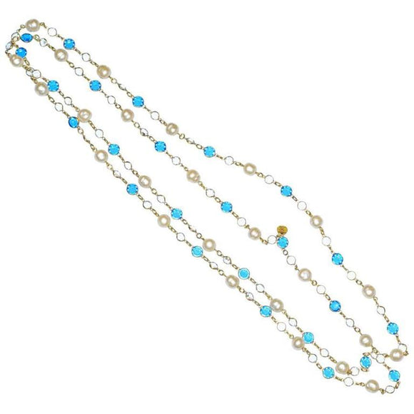 Chanel Blue Crystal and Pearl Sautoir Necklace - Gem de la Gem