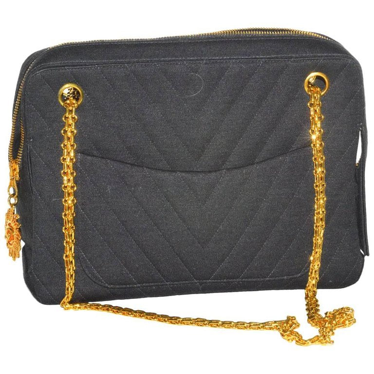 Fabulous Vintage Chanel Chevron Quilted Jersey Bag