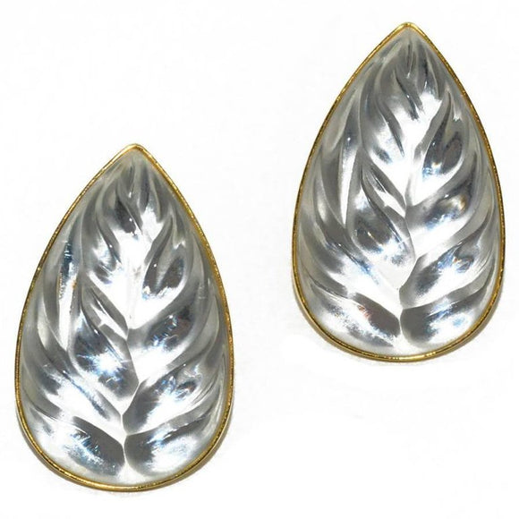 Lalique Carved Crystal Ear Clips - Gem de la Gem