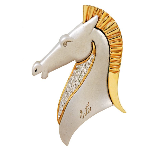 Erte Diamond Gold Le Cheval Horse Head Brooch - Gem de la Gem