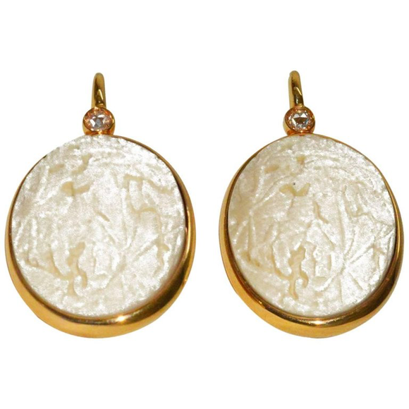 Pomellato Carved White Coral Diamond Gold Earrings - Gem de la Gem