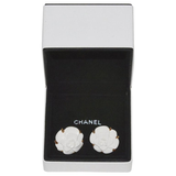 Chanel Gold and White Ceramic Camilla Ear Clips - Gem de la Gem